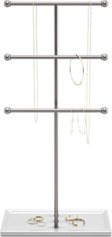 Umbra Hanging Organizer – 3 Tier Table Top Necklace Holder, Box Display with Jewelry Tray Base, Steel, White/Nickel in Saudi Arabia