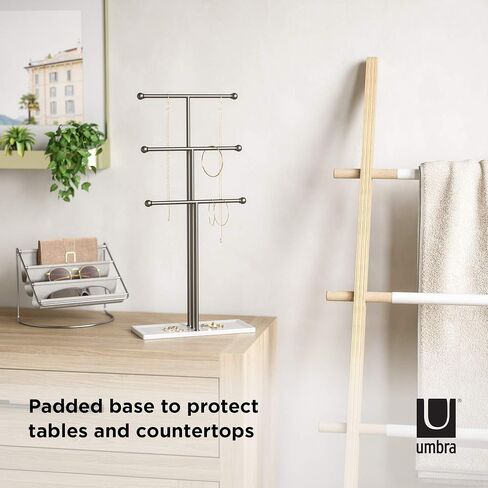 Umbra Hanging Organizer – 3 Tier Table Top Necklace Holder, Box Display with Jewelry Tray Base, Steel, White/Nickel in Saudi Arabia