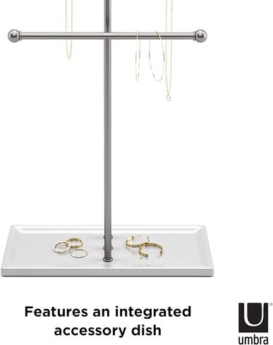 Umbra Hanging Organizer – 3 Tier Table Top Necklace Holder, Box Display with Jewelry Tray Base, Steel, White/Nickel in Saudi Arabia