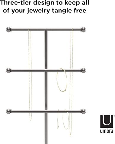 Umbra Hanging Organizer – 3 Tier Table Top Necklace Holder, Box Display with Jewelry Tray Base, Steel, White/Nickel in Saudi Arabia