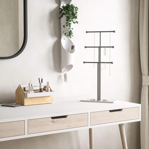 Umbra Hanging Organizer – 3 Tier Table Top Necklace Holder, Box Display with Jewelry Tray Base, Steel, White/Nickel in Saudi Arabia