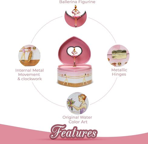 Musical Ballerina Jewelry Box for Girls Heart Shaped Ballerina Spins to Swan Lake in Saudi Arabia
