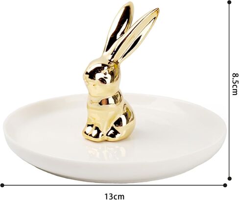 بيكومي حامل خاتم على شكل ارنب مطلي بالذهب، صينية مجوهرات، حامل خواتم للخطوبة والزفاف، حامل خواتم بتصميم ارنب ذهبي لتزيين غرفة المعيشة والحمام in Kuwait