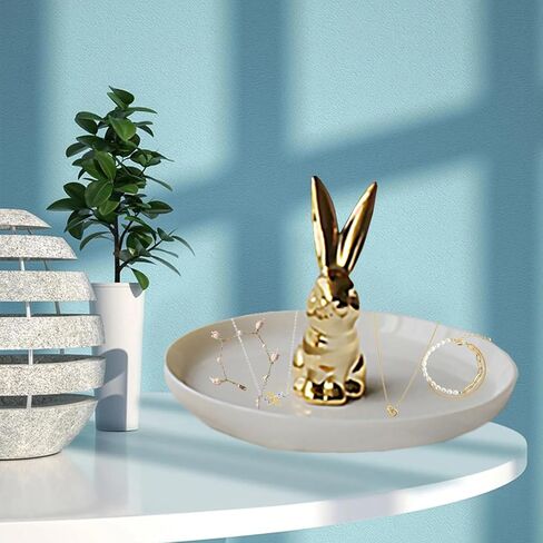 بيكومي حامل خاتم على شكل ارنب مطلي بالذهب، صينية مجوهرات، حامل خواتم للخطوبة والزفاف، حامل خواتم بتصميم ارنب ذهبي لتزيين غرفة المعيشة والحمام in Kuwait