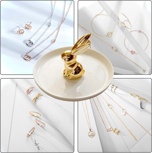 بيكومي حامل خاتم على شكل ارنب مطلي بالذهب، صينية مجوهرات، حامل خواتم للخطوبة والزفاف، حامل خواتم بتصميم ارنب ذهبي لتزيين غرفة المعيشة والحمام in Kuwait