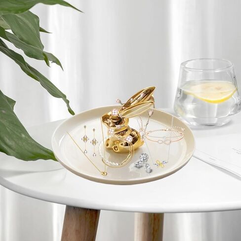 بيكومي حامل خاتم على شكل ارنب مطلي بالذهب، صينية مجوهرات، حامل خواتم للخطوبة والزفاف، حامل خواتم بتصميم ارنب ذهبي لتزيين غرفة المعيشة والحمام in Kuwait