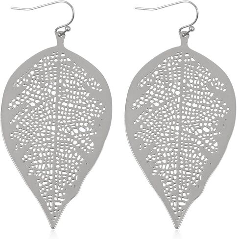 Moroccan Filigree Geometric Drop Earrings - Bohemian Metallic Cutout Lightweight Hook Dangles Flower Petal Leaf, Teardrop, Circle Disc in Kuwait