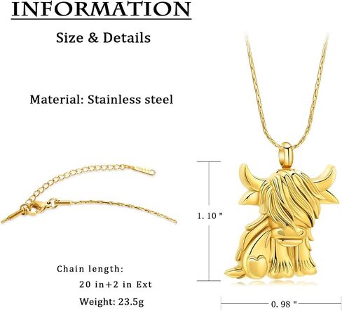 constantlife Highland Cow Urn Necklace for Ashes Human Pet Cremation Jewelry for Ashes Funeral Keepsake Loved Ones Memorial Pendant Gift for Women Men in Saudi Arabia