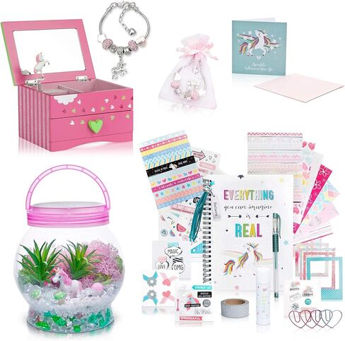 مجموعة هدايا Amitié Lane Unicorn للبنات - تتضمن صندوق مجوهرات موسيقي ومجموعة يوميات ومجموعة Unicorn Terrarium in Kuwait
