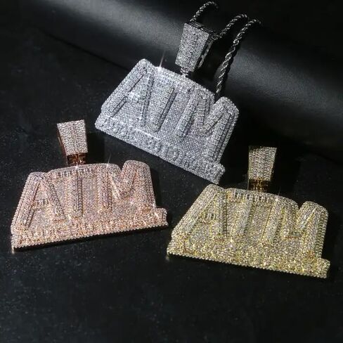Iced Out Bling Letters ATM Addicted To Money Pendant Necklaces for Men Women in Saudi Arabia