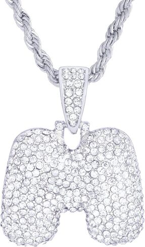 metaltree98 A - Z Initial Bubble Letter Silver Plated Iced CZ Pendant With 20" Rope Chain Necklace in Saudi Arabia
