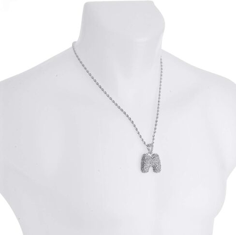 metaltree98 A - Z Initial Bubble Letter Silver Plated Iced CZ Pendant With 20" Rope Chain Necklace in Saudi Arabia