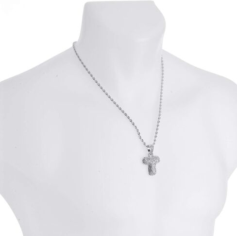 metaltree98 A - Z Initial Bubble Letter Silver Plated Iced CZ Pendant With 20" Rope Chain Necklace in Saudi Arabia
