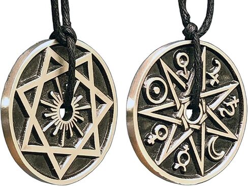 Magic Pagan Jewelry 2 sided Septagram 7 Pointed Fairy Star Heptagram Silver Pewter Unisex Pendant Necklace Money Luck Lucky Charm Protection Amulet Wicca Safe travel Talisman w Black Adjustable Cord in Saudi Arabia