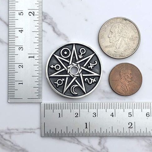 Magic Pagan Jewelry 2 sided Septagram 7 Pointed Fairy Star Heptagram Silver Pewter Unisex Pendant Necklace Money Luck Lucky Charm Protection Amulet Wicca Safe travel Talisman w Black Adjustable Cord in Saudi Arabia