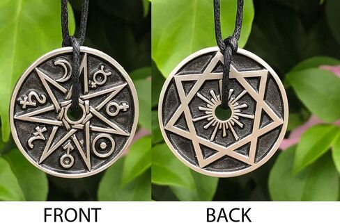 Magic Pagan Jewelry 2 sided Septagram 7 Pointed Fairy Star Heptagram Silver Pewter Unisex Pendant Necklace Money Luck Lucky Charm Protection Amulet Wicca Safe travel Talisman w Black Adjustable Cord in Saudi Arabia