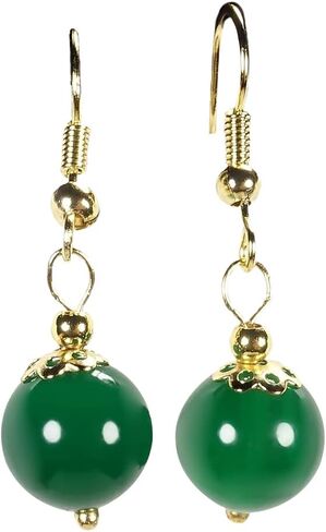 أقراط متدلى من حجر اليشم الأخضر الطبيعي للنساء الفتيات - أقراط قطرة مطلية بالذهب 18 قيراط in Kuwait