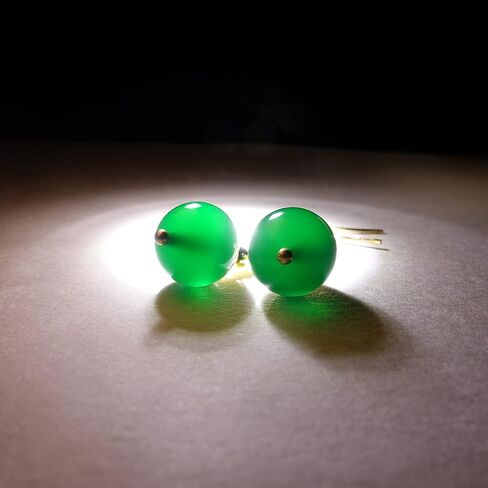 أقراط متدلى من حجر اليشم الأخضر الطبيعي للنساء الفتيات - أقراط قطرة مطلية بالذهب 18 قيراط in Kuwait