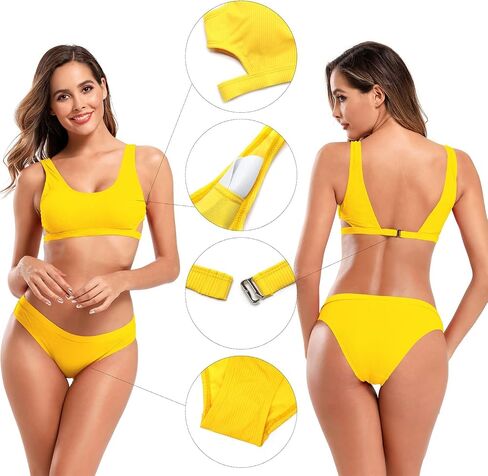 SHEKINI Women's Scoop Neck Bathing Suit Athletic Cutout Bikini Set,Ribbed Two Piece Swimsuits in Saudi Arabia