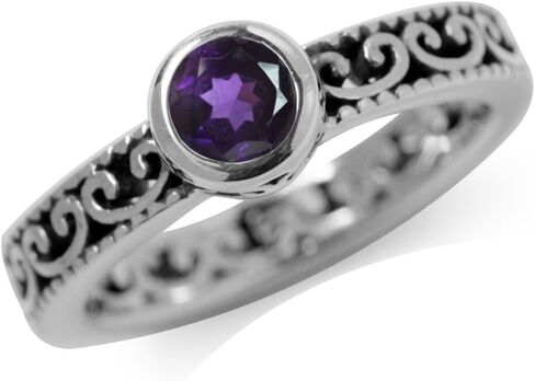 Silvershake Genuine Birthstone Gemstone 925 Sterling Silver Eternity Style Stackable Filigree Ring in Kuwait