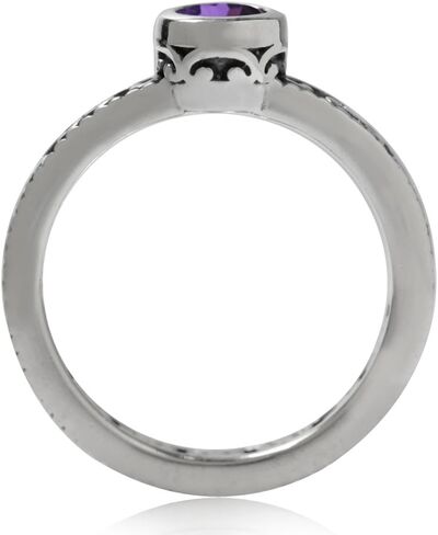 Silvershake Genuine Birthstone Gemstone 925 Sterling Silver Eternity Style Stackable Filigree Ring in Kuwait