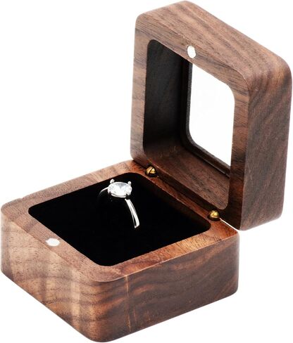 Square Portable Wood Ring Gift Box Case for Proposal Engagement Jewelry Display,Small Wooden Ring Holder (Black Inner) in Saudi Arabia