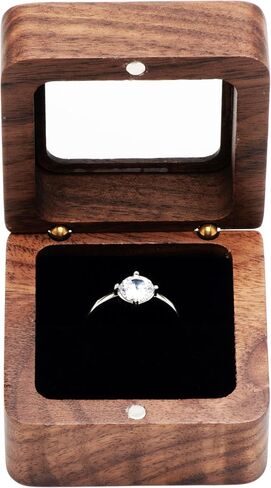 Square Portable Wood Ring Gift Box Case for Proposal Engagement Jewelry Display,Small Wooden Ring Holder (Black Inner) in Saudi Arabia