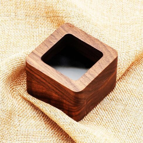 Square Portable Wood Ring Gift Box Case for Proposal Engagement Jewelry Display,Small Wooden Ring Holder (Black Inner) in Saudi Arabia