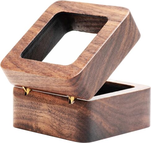 Square Portable Wood Ring Gift Box Case for Proposal Engagement Jewelry Display,Small Wooden Ring Holder (Black Inner) in Saudi Arabia