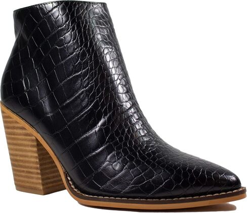 AriderGirl Dada Women's Booties Croco Print Slip On Side Zipper Stacked Heel Women Boots in Saudi Arabia