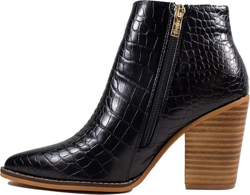 AriderGirl Dada Women's Booties Croco Print Slip On Side Zipper Stacked Heel Women Boots in Saudi Arabia