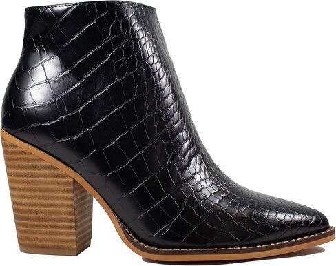 AriderGirl Dada Women's Booties Croco Print Slip On Side Zipper Stacked Heel Women Boots in Saudi Arabia