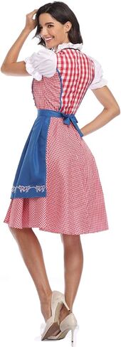Women Oktoberfest Dirndl Costume Plaid German Beer Festival Cosplay Bavarian Dress Halloween Fancy Dress (S, Blue) in Kuwait
