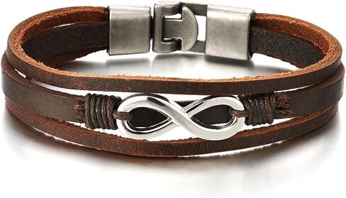 Infinity Love Number 8 Interwoven Brown Genuine Leather Bracelet for Men and Women in Saudi Arabia