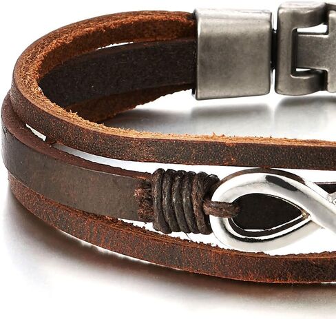 Infinity Love Number 8 Interwoven Brown Genuine Leather Bracelet for Men and Women in Saudi Arabia