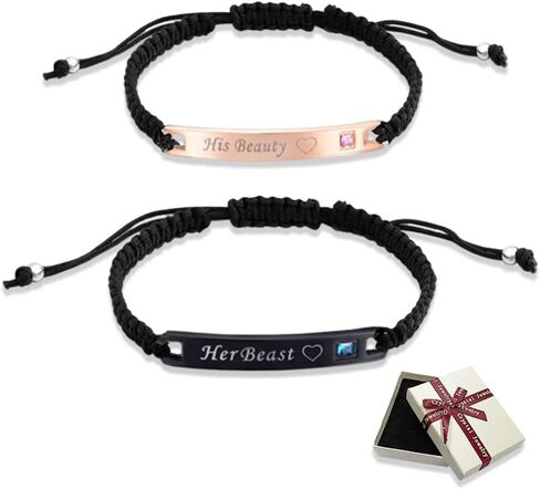 Maigendoo Couples Bracelets Couple Bracelet Adjustable Her Beast His Beauty Friendship Bracelet Partner Bracelet Couple Bracelets for Lovers Lover Boyfriend Girlfriend Gifts Black Rose Gold, 23 cm, in Kuwait