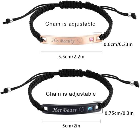 Maigendoo Couples Bracelets Couple Bracelet Adjustable Her Beast His Beauty Friendship Bracelet Partner Bracelet Couple Bracelets for Lovers Lover Boyfriend Girlfriend Gifts Black Rose Gold, 23 cm, in Kuwait