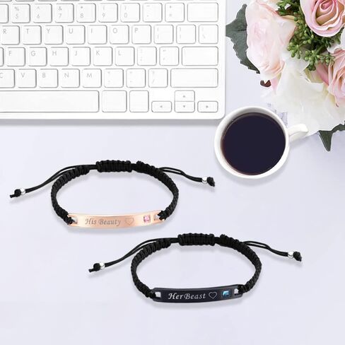 Maigendoo Couples Bracelets Couple Bracelet Adjustable Her Beast His Beauty Friendship Bracelet Partner Bracelet Couple Bracelets for Lovers Lover Boyfriend Girlfriend Gifts Black Rose Gold, 23 cm, in Kuwait