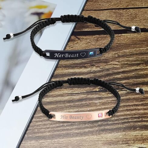 Maigendoo Couples Bracelets Couple Bracelet Adjustable Her Beast His Beauty Friendship Bracelet Partner Bracelet Couple Bracelets for Lovers Lover Boyfriend Girlfriend Gifts Black Rose Gold, 23 cm, in Kuwait