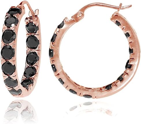 Sterling Silver Black Cubic Zirconia Inside Out 3x25 mm Round Hoop Earrings in Saudi Arabia