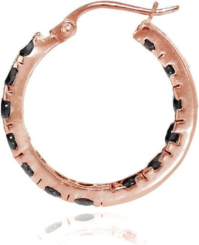 Sterling Silver Black Cubic Zirconia Inside Out 3x25 mm Round Hoop Earrings in Saudi Arabia