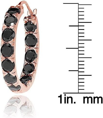 Sterling Silver Black Cubic Zirconia Inside Out 3x25 mm Round Hoop Earrings in Saudi Arabia