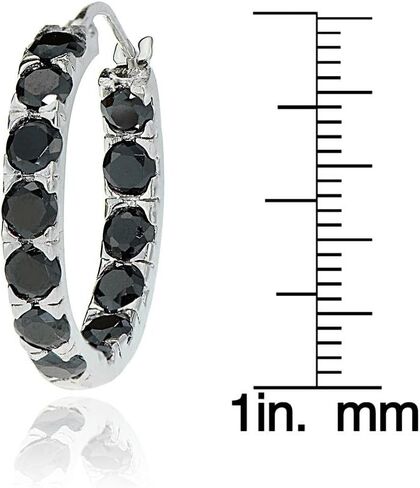 Sterling Silver Black Cubic Zirconia Inside Out 3x25 mm Round Hoop Earrings in Saudi Arabia