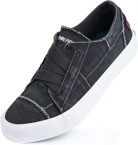 JENN ARDOR Women's Fashion Slip On Canvas Sneakers - Lightweight, Elastic, Comfortable Low Top Casual Tennis Walking Summer Shoes for Women in Saudi Arabia