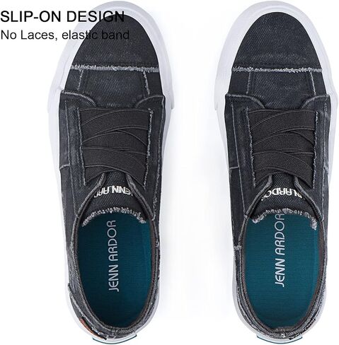JENN ARDOR Women's Fashion Slip On Canvas Sneakers - Lightweight, Elastic, Comfortable Low Top Casual Tennis Walking Summer Shoes for Women in Saudi Arabia