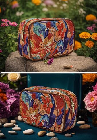 حقيبة مكياج MGWDT أنيقة لتنظيم أدوات الزينة أثناء السفر للنساء - حقيبة لطيفة مع فرشاة وملحقات جمالية للتخزين، بني متوسط in Kuwait