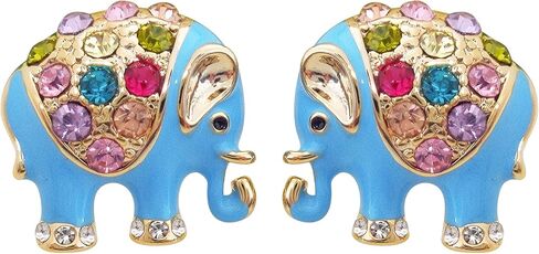 Navachi 18k Gold Plated Multicolor Enamel Colorful Crystal Elephant Stud Earrings in Kuwait