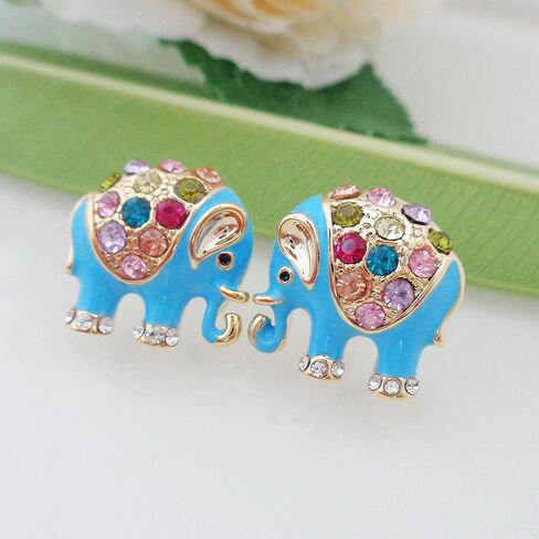 Navachi 18k Gold Plated Multicolor Enamel Colorful Crystal Elephant Stud Earrings in Kuwait