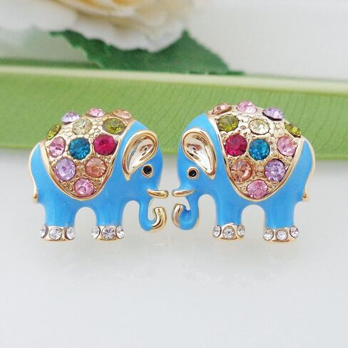 Navachi 18k Gold Plated Multicolor Enamel Colorful Crystal Elephant Stud Earrings in Kuwait