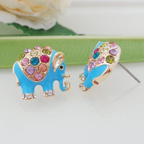 Navachi 18k Gold Plated Multicolor Enamel Colorful Crystal Elephant Stud Earrings in Kuwait